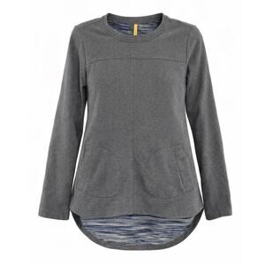 Lolë Women’s Gray Long Sleeve Top Cotton Blend Rounded Hem Pocket Casual XS